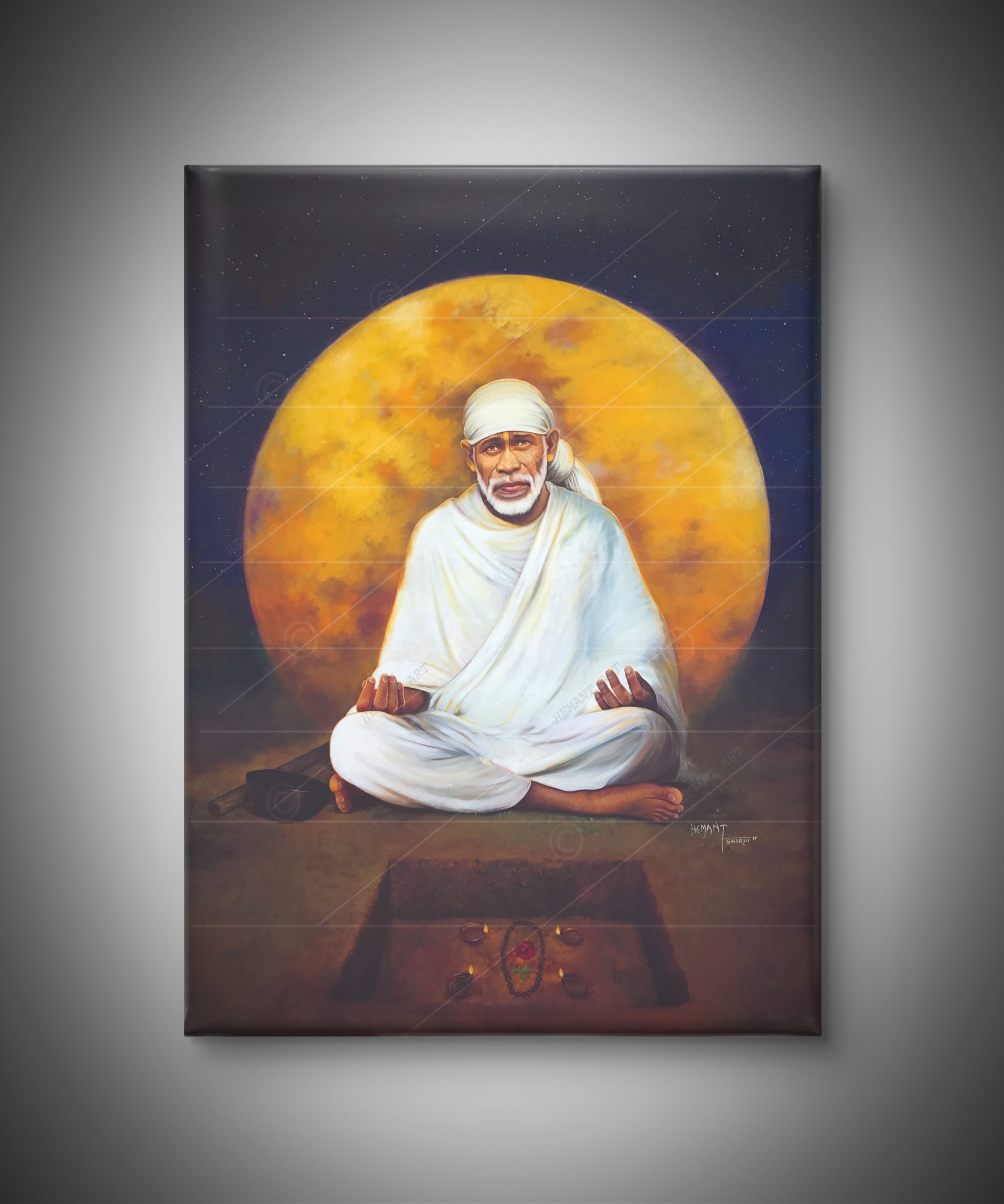 Hemant art Shirdi Sai Baba Meditation Photo Frame Canvas Painting Canvas Wall Art – Spiritual Home Decor for Puja Room & Meditation Space